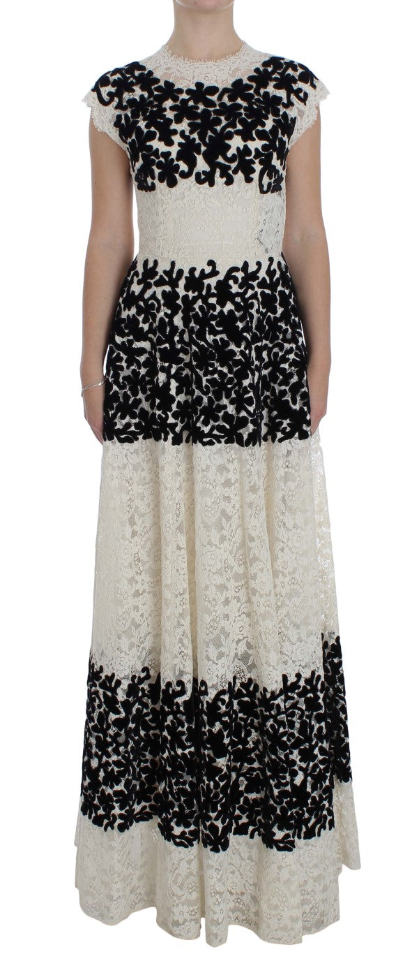Robe longue Dolce & Gabbana en dentelle florale ricamo, style maxi avec détails sophistiqués et élégants.