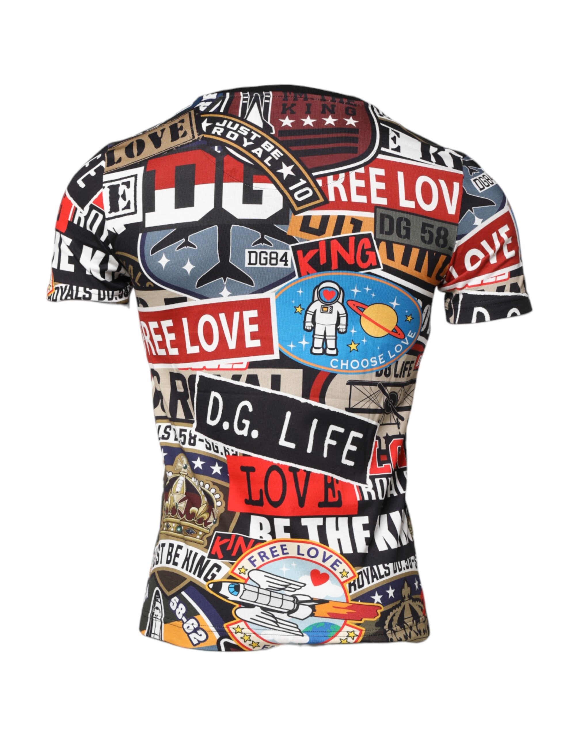 T-shirt homme Dolce & Gabbana en coton à patchwork multicolore avec col rond, style décontracté et tendance.