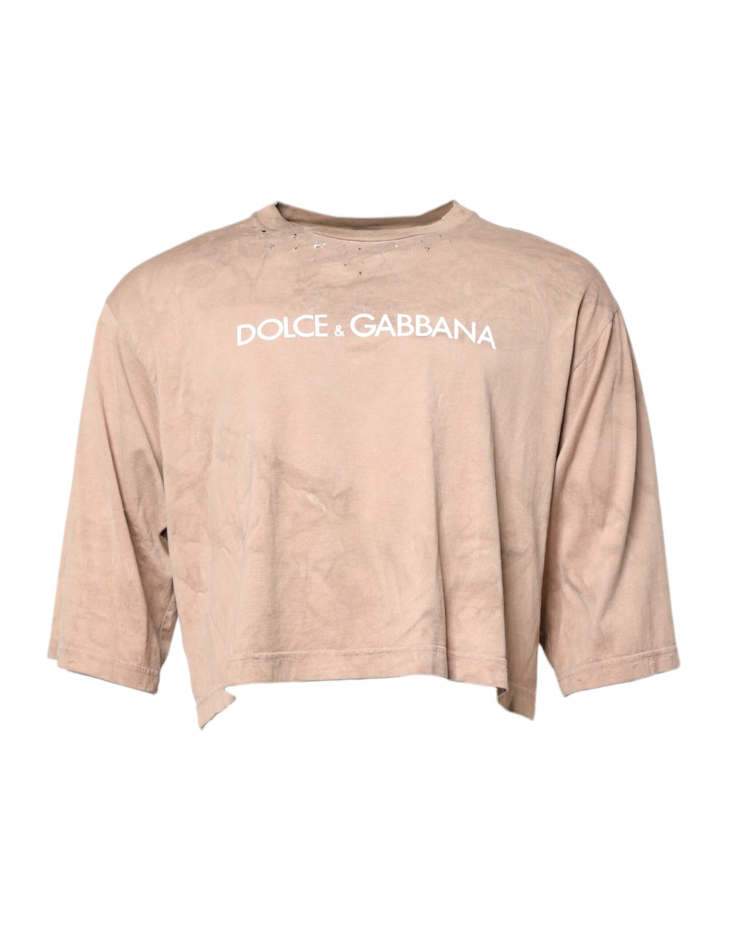 T-shirt coupe courte beige à logo et tie-dye Dolce & Gabbana, imprimé graphique et style décontracté.
