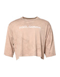 T-shirt coupe courte beige à logo et tie-dye Dolce & Gabbana, imprimé graphique et style décontracté.