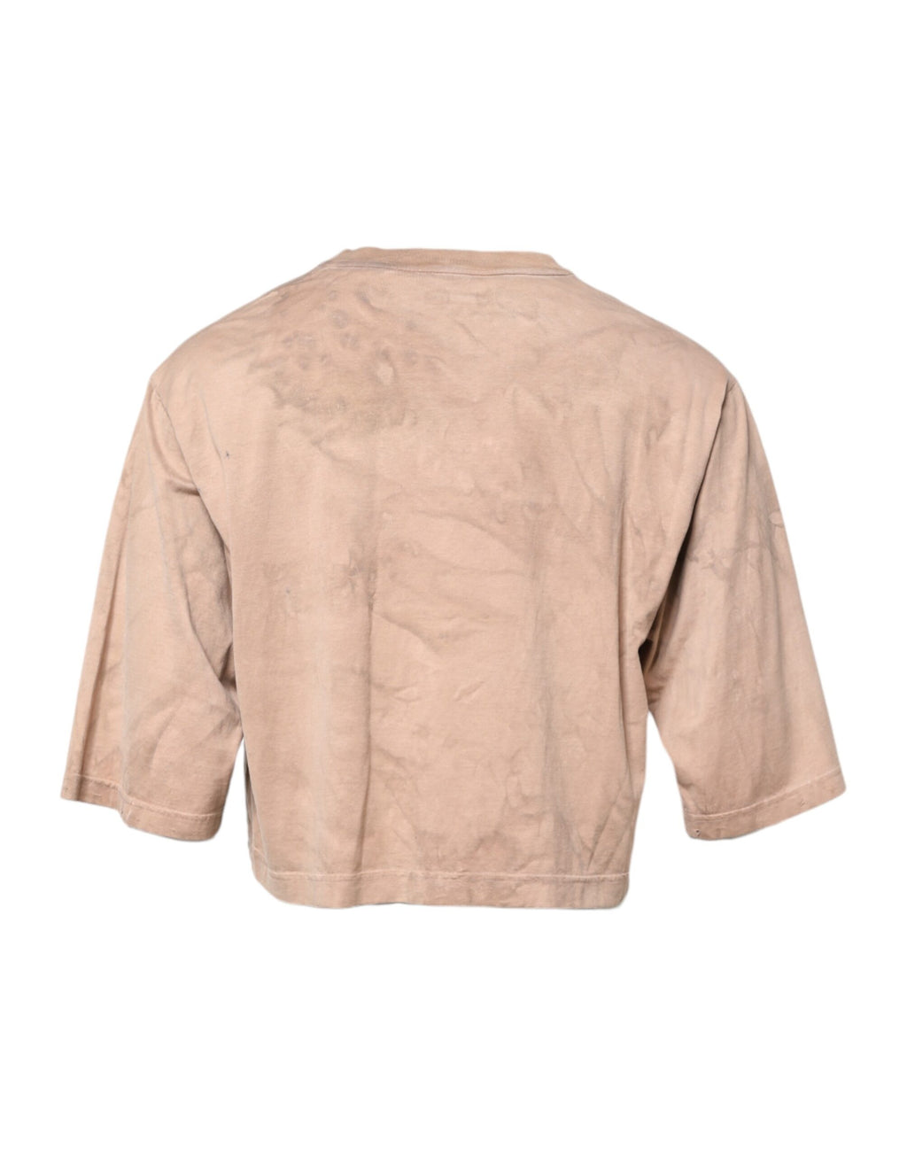 T-shirt cropped beige Dolce & Gabbana avec logo et motif tie-dye, style décontracté et tendance.