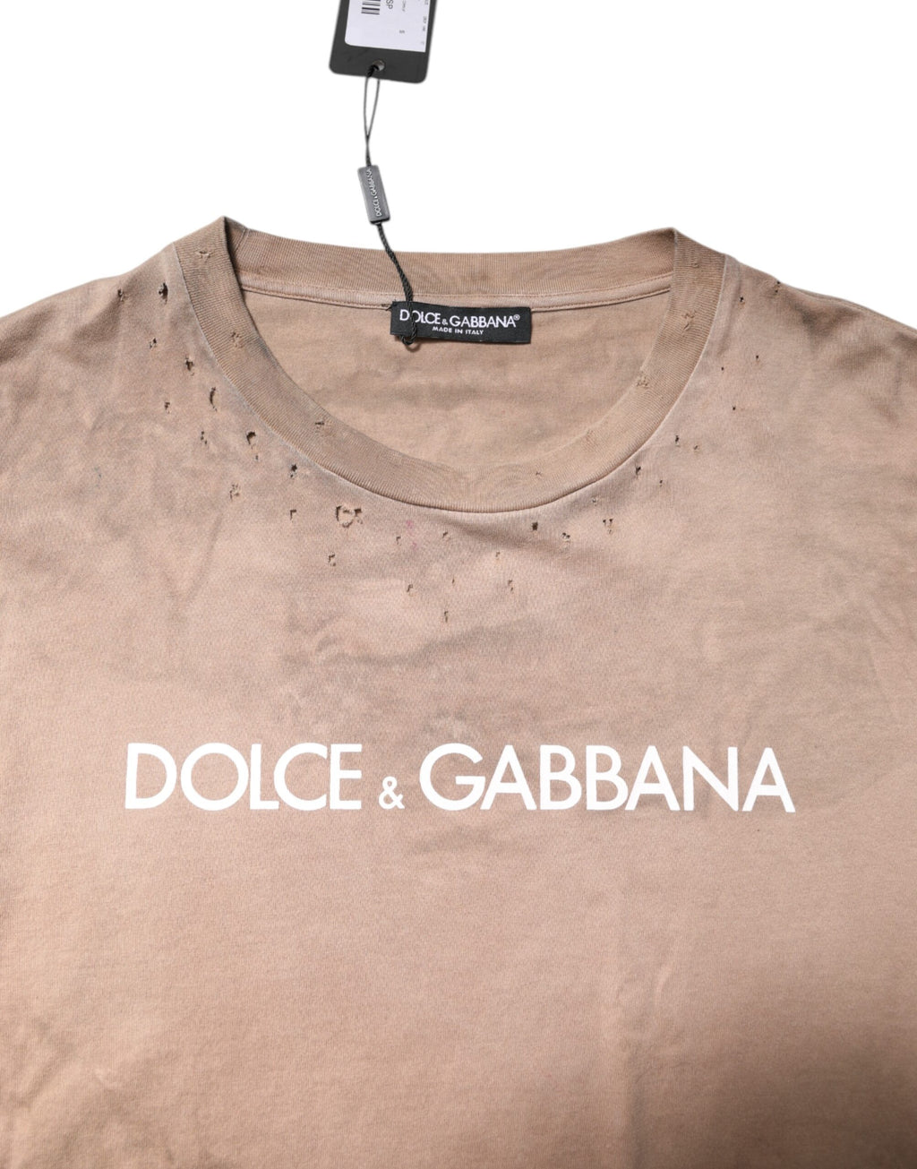 T-shirt court beige à logo et effet tie-dye Dolce & Gabbana, impression de logo coloré en relief.