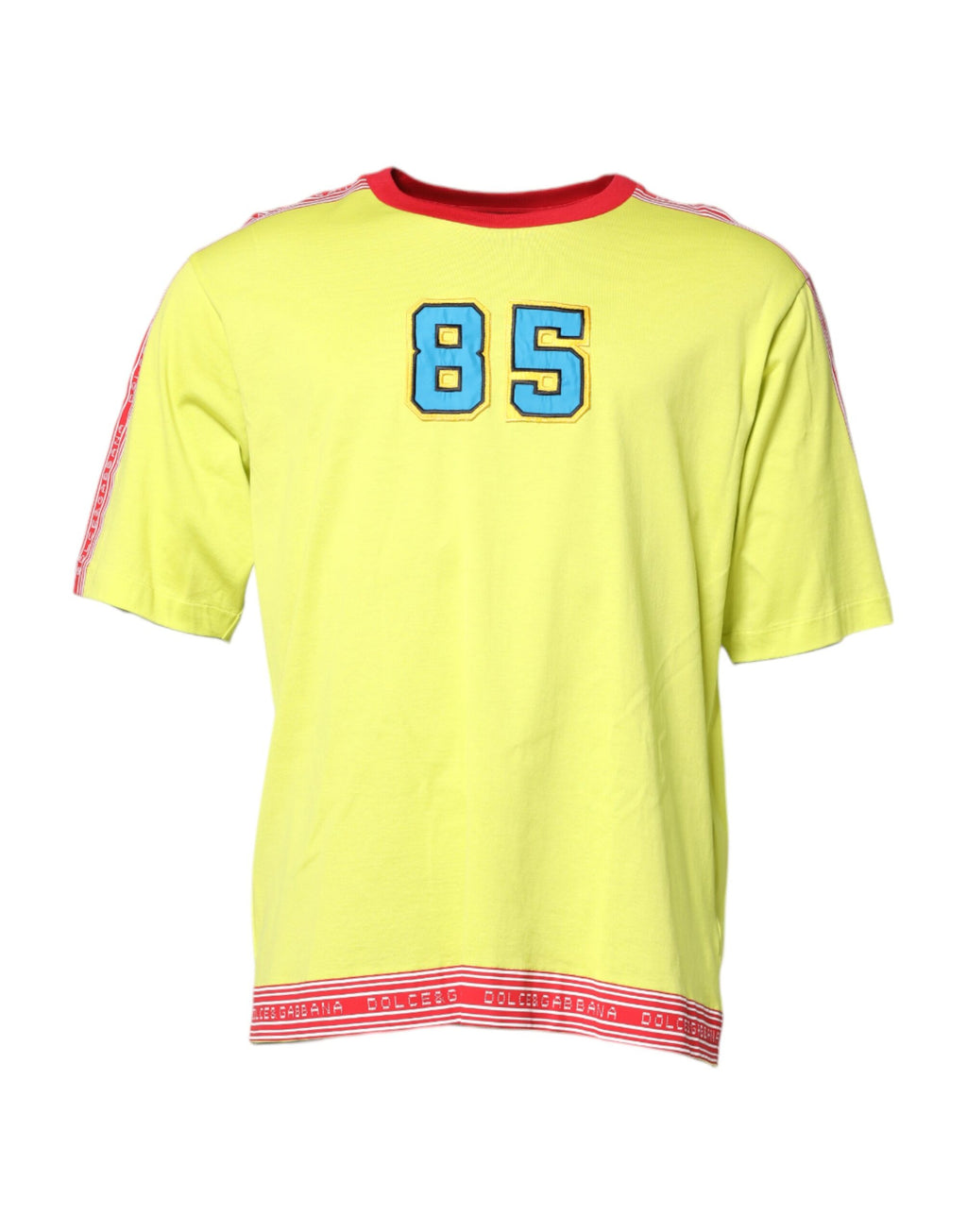 T-shirt Dolce & Gabbana en coton vert avec 85 patch, col ras du cou, vue de face.