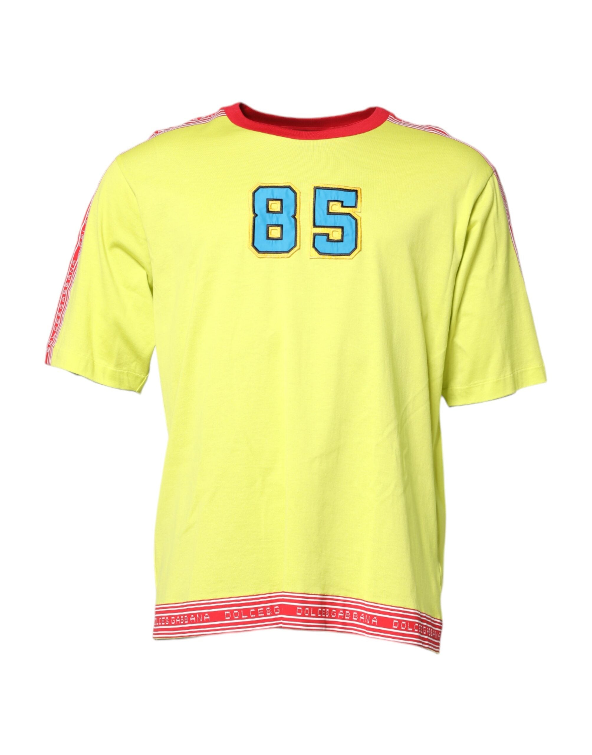 T-shirt Dolce & Gabbana en coton vert avec 85 patch, col ras du cou, vue de face.