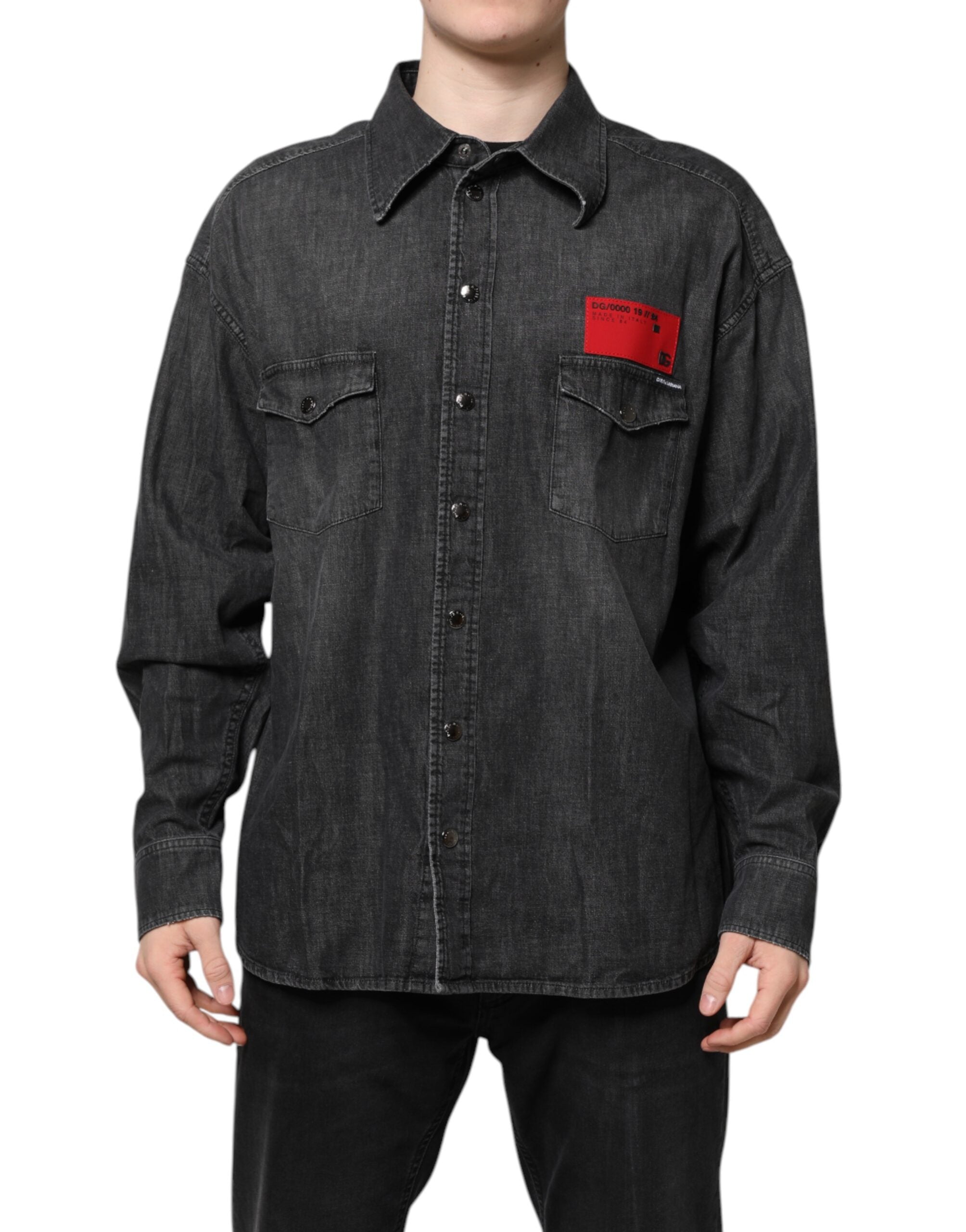 Dolce & Gabbana Graues Langarm-Jeanshemd mit Knöpfen