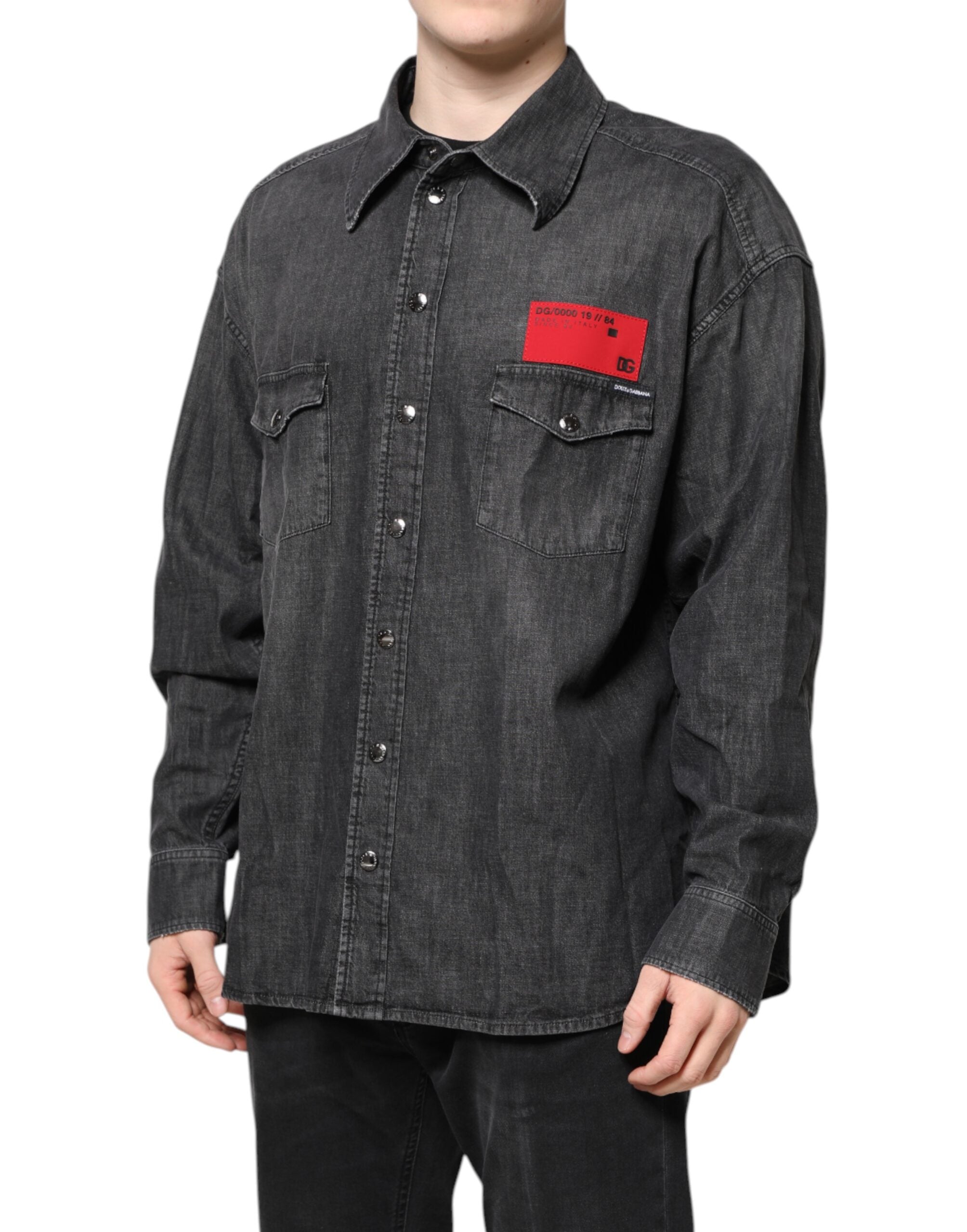 Dolce & Gabbana Graues Langarm-Jeanshemd mit Knöpfen