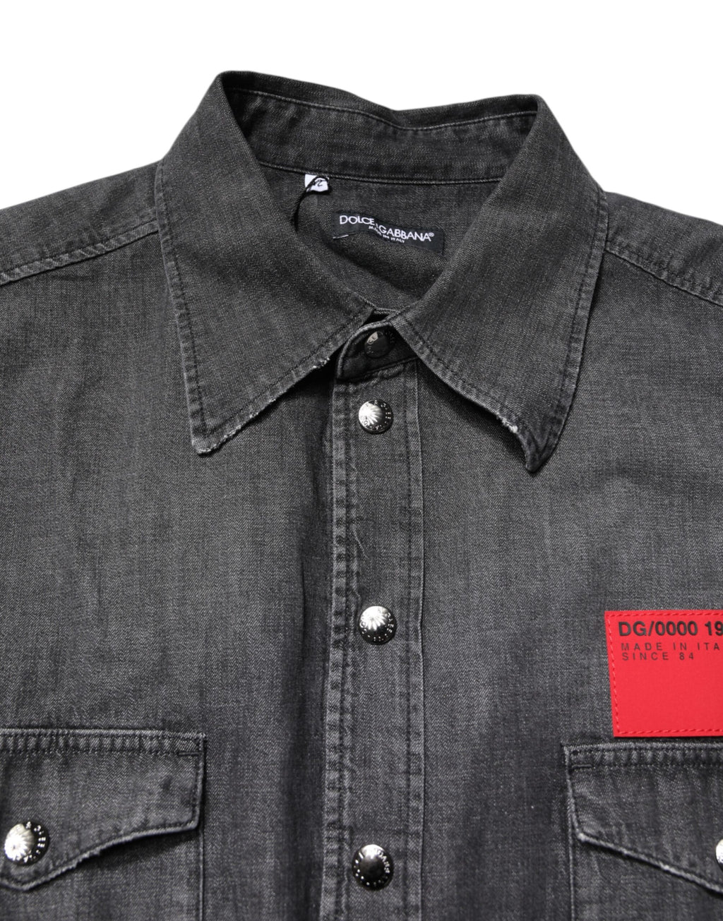 Dolce & Gabbana Graues Langarm-Jeanshemd mit Knöpfen