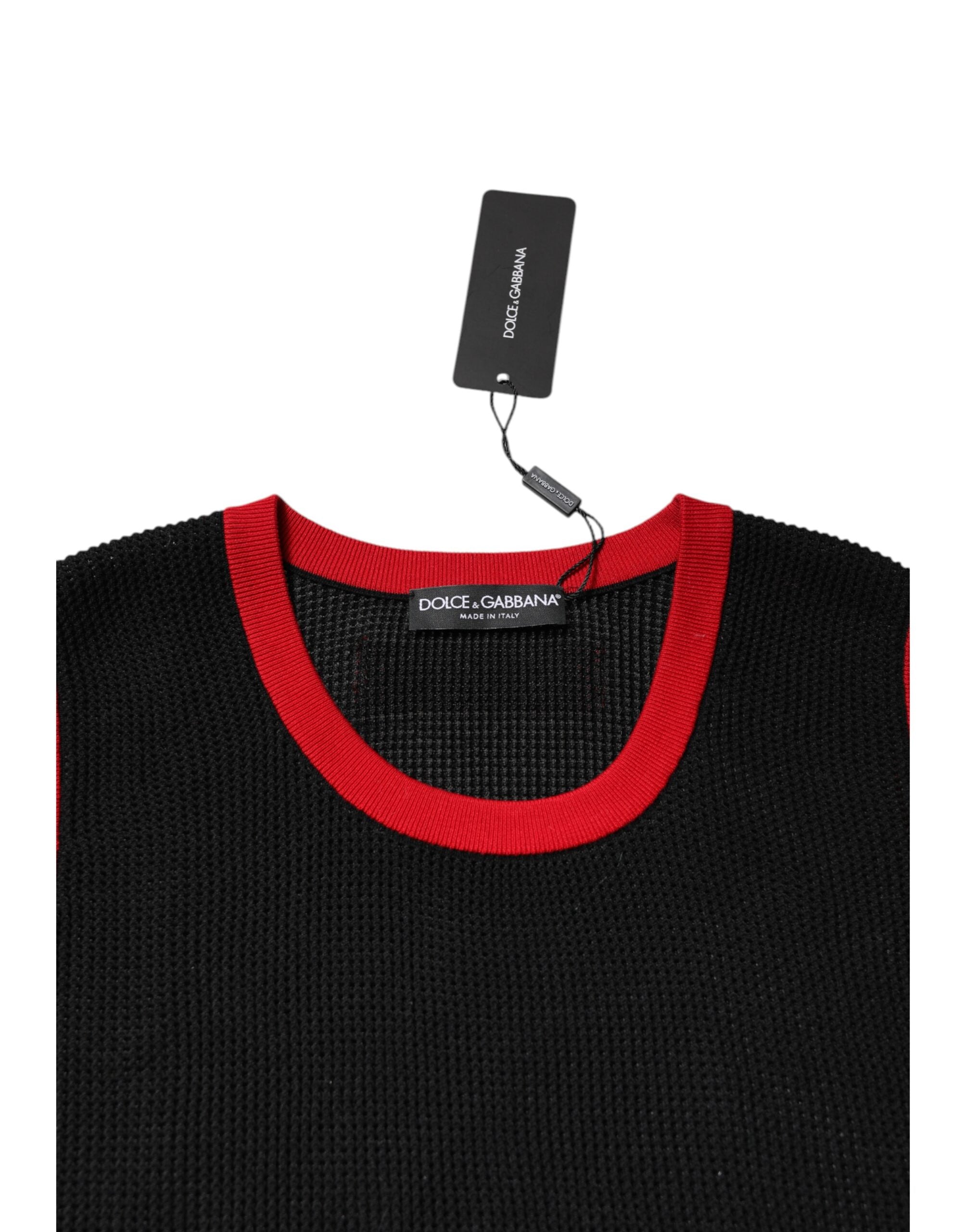 T-shirt noir en coton Dolce & Gabbana, coupe slim, col rond, vue de face sur un fond neutre.