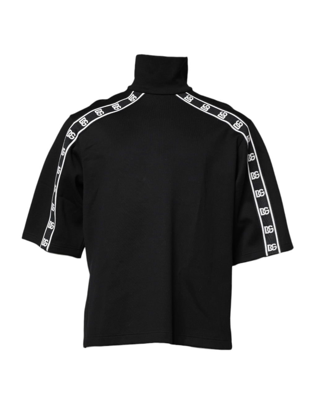 T-shirt noir en coton avec motif DG de Dolce & Gabbana, col roulé et coupe ajustée, vue de face.