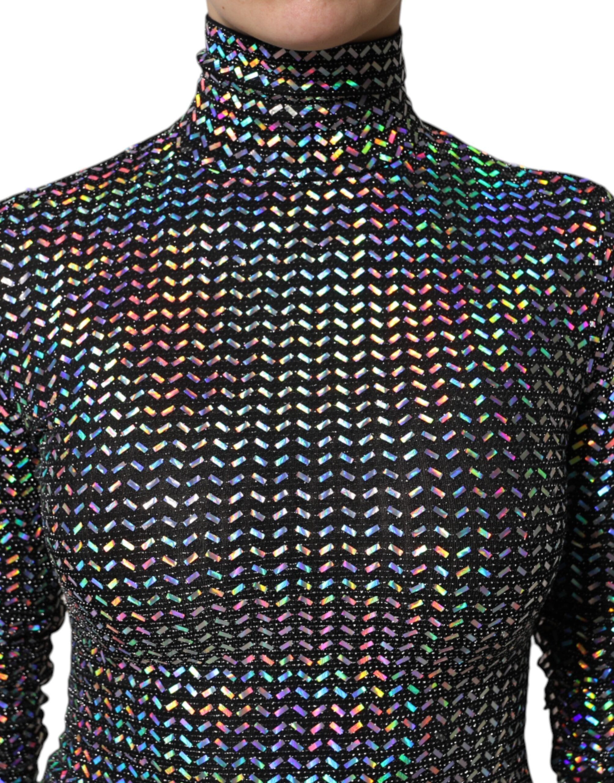 Robe courte en nylon noir embellie de Dolce & Gabbana, style bodycon avec détails brillants et sophistiqués.