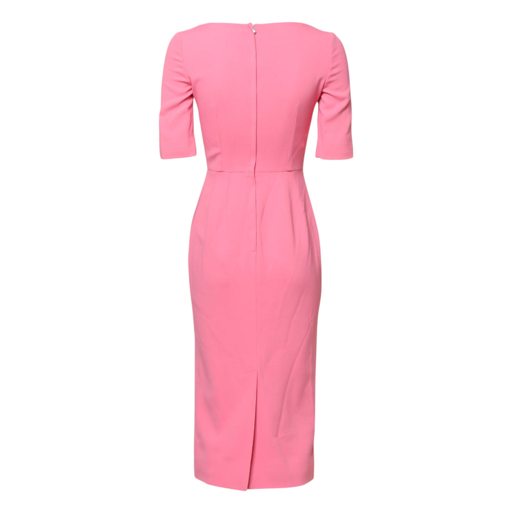 Robe midi à manches courtes en viscose rose de Dolce & Gabbana, robe droite élégante pour femme