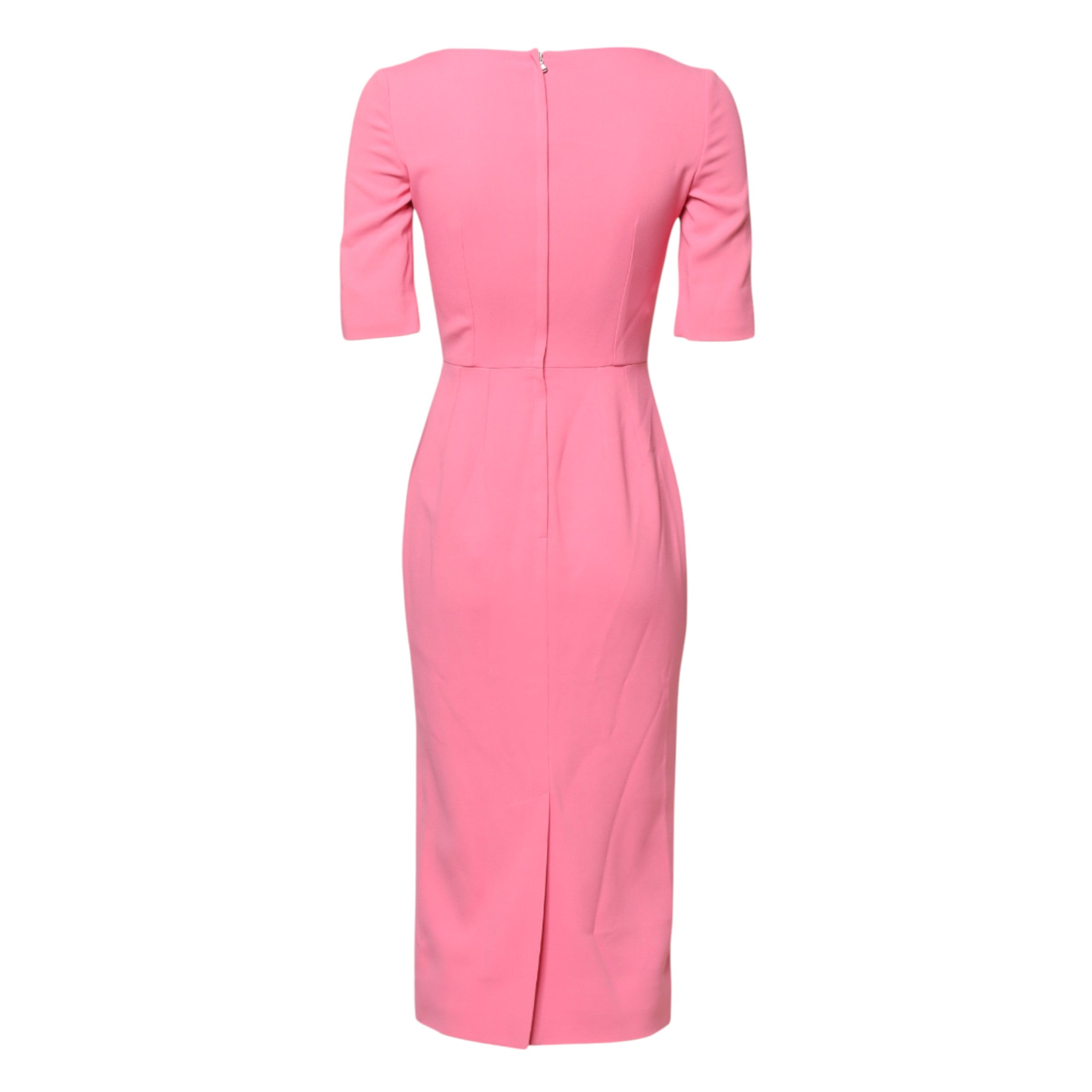 Robe midi à manches courtes en viscose rose de Dolce & Gabbana, robe droite élégante pour femme