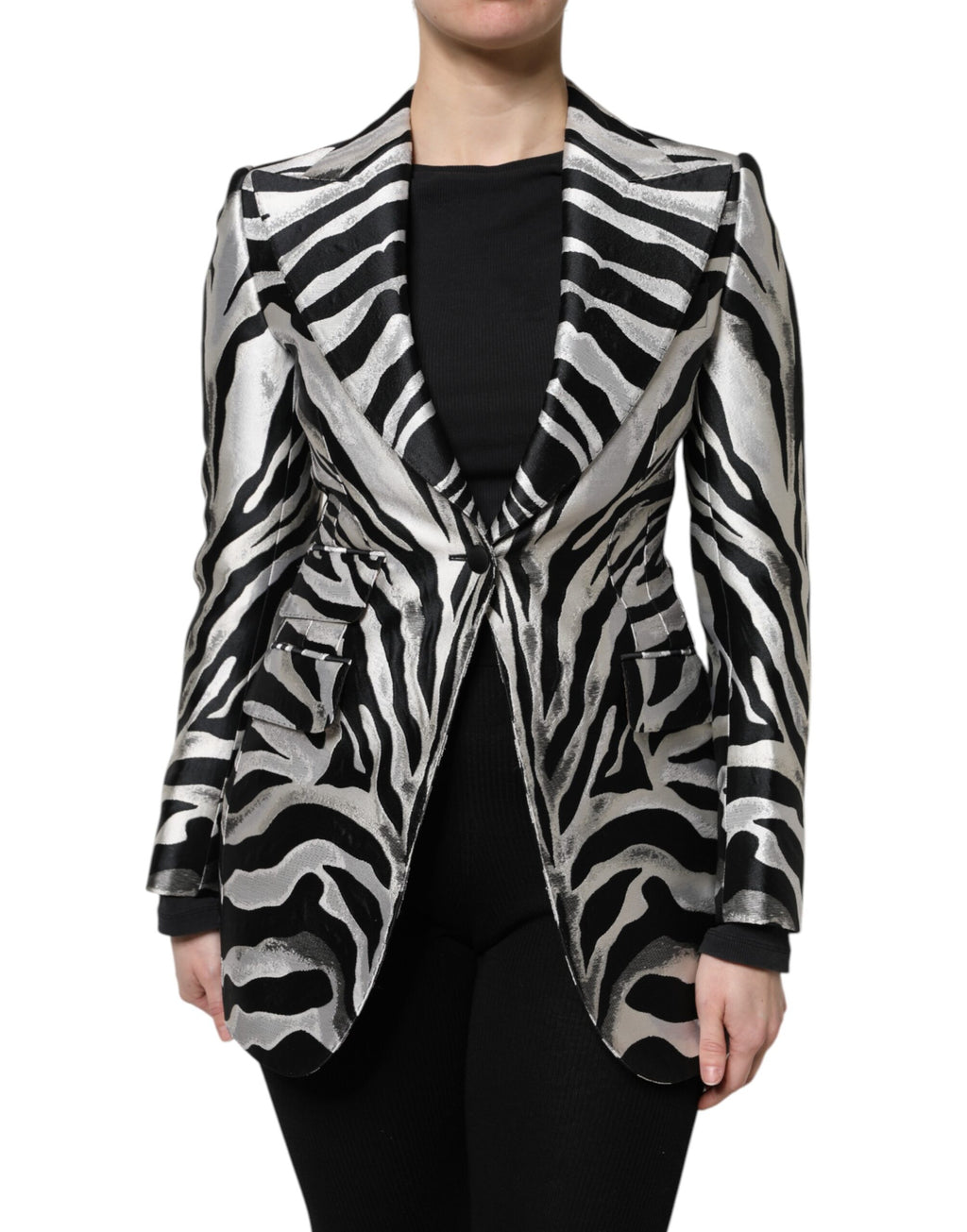Dolce & Gabbana Black Silver Polyester Women Blazer Jacket