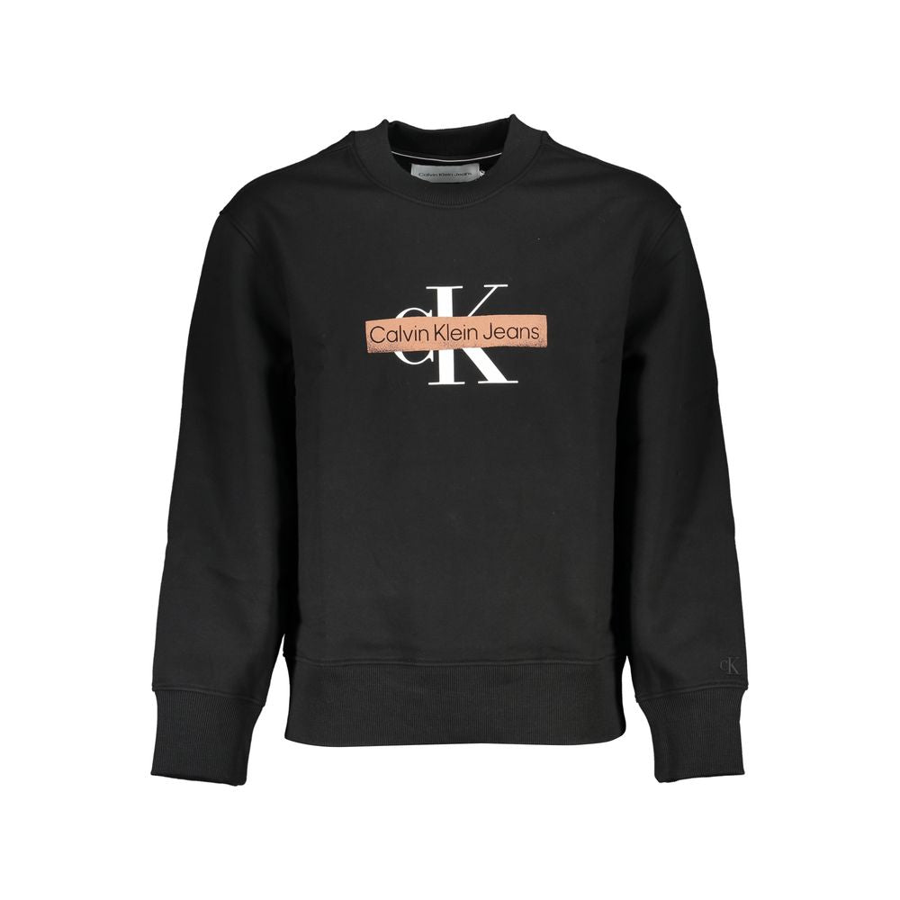 Sweatshirt homme en coton noir de Calvin Klein, col rond, style décontracté, vue de face sur fond blanc.