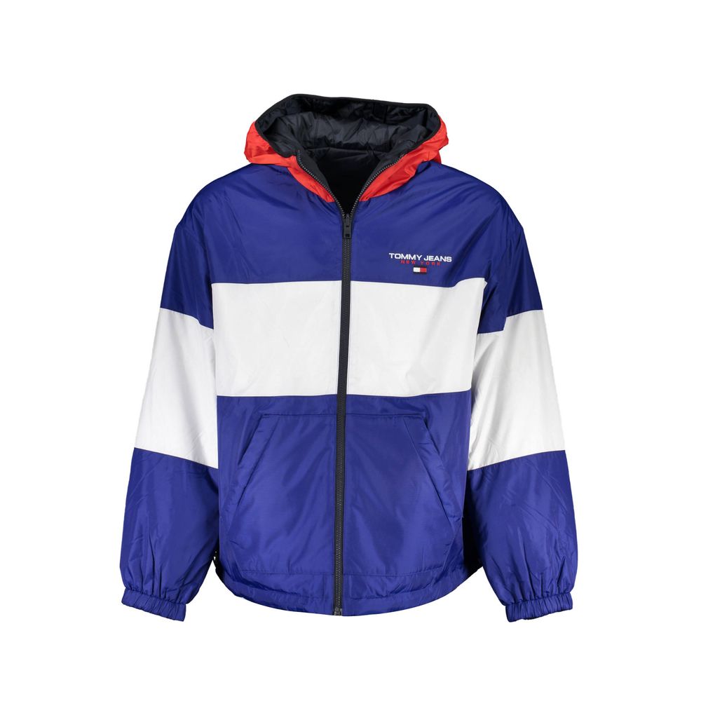 Veste homme en polyester bleue de Tommy Hilfiger, coupe décontractée avec col montant et poches latérales.