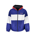 Veste homme en polyester bleue de Tommy Hilfiger, coupe décontractée avec col montant et poches latérales.