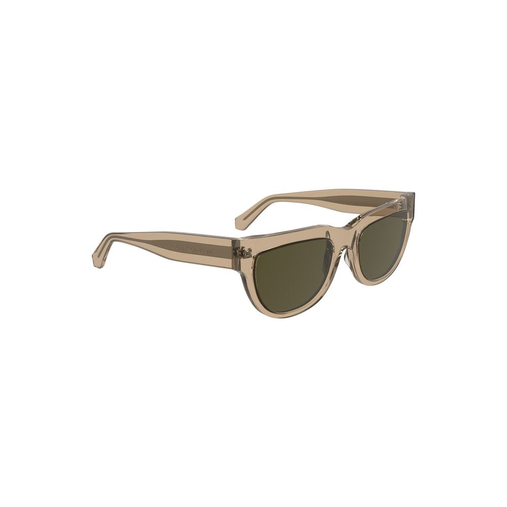 Lunettes de soleil pour femmes Calvin Klein marron en acétate, style élégant avec monture large et branches épaisses.