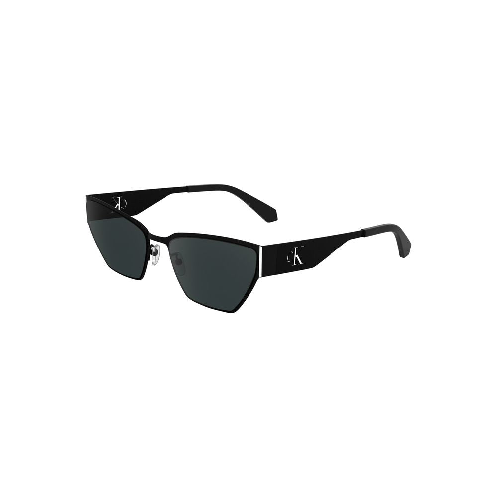 Lunettes de soleil femmes Calvin Klein Nero Metallo avec monture en métal, style élégant et moderne, devant blanc.