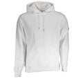 Sweat-shirt blanc en coton pour homme de la marque Calvin Klein, avec logo discret, porté sur un mannequin.