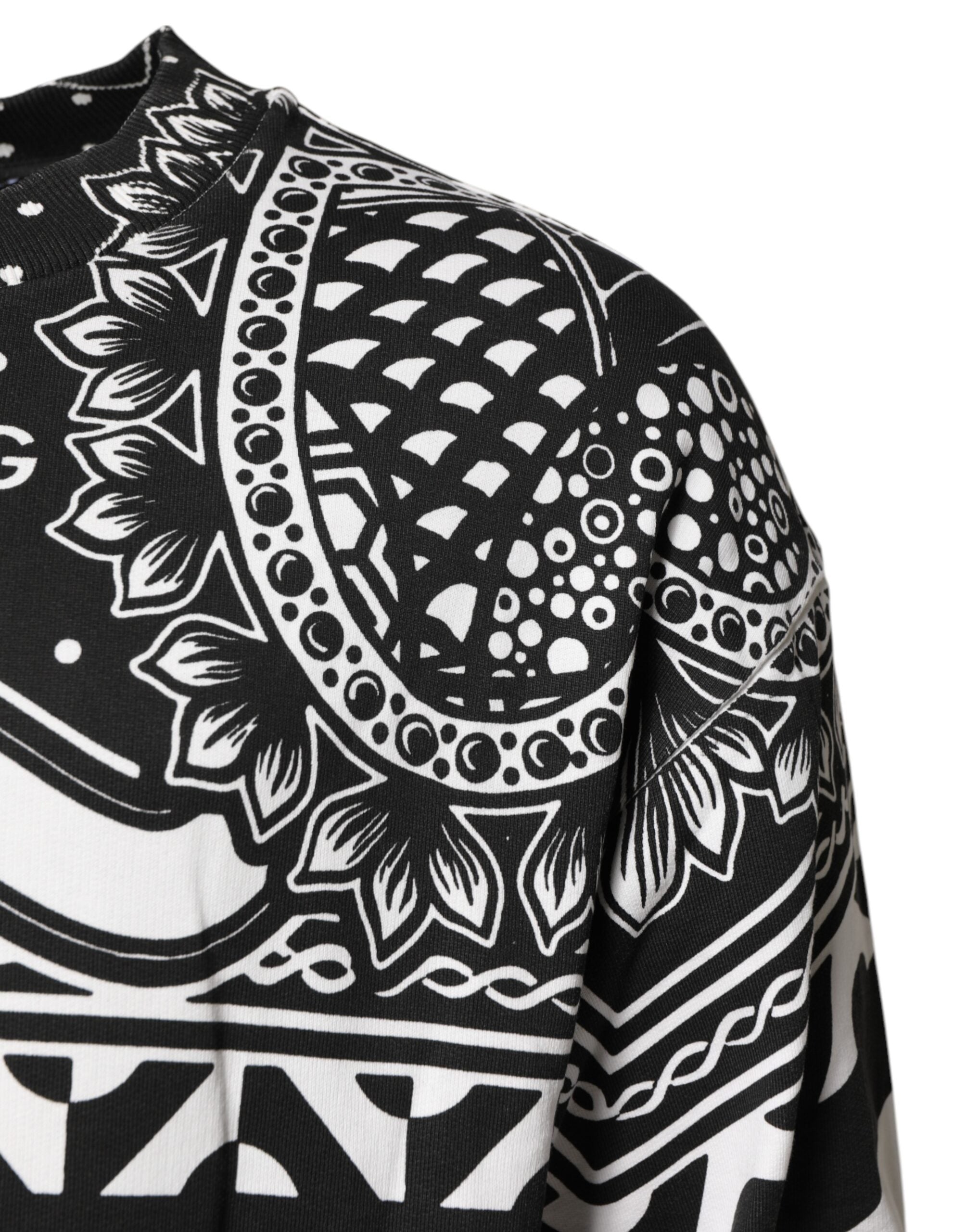 Dolce & Gabbana Schwarz Weiß Bandana Baumwolle Herren Sweatshirt Pullover
