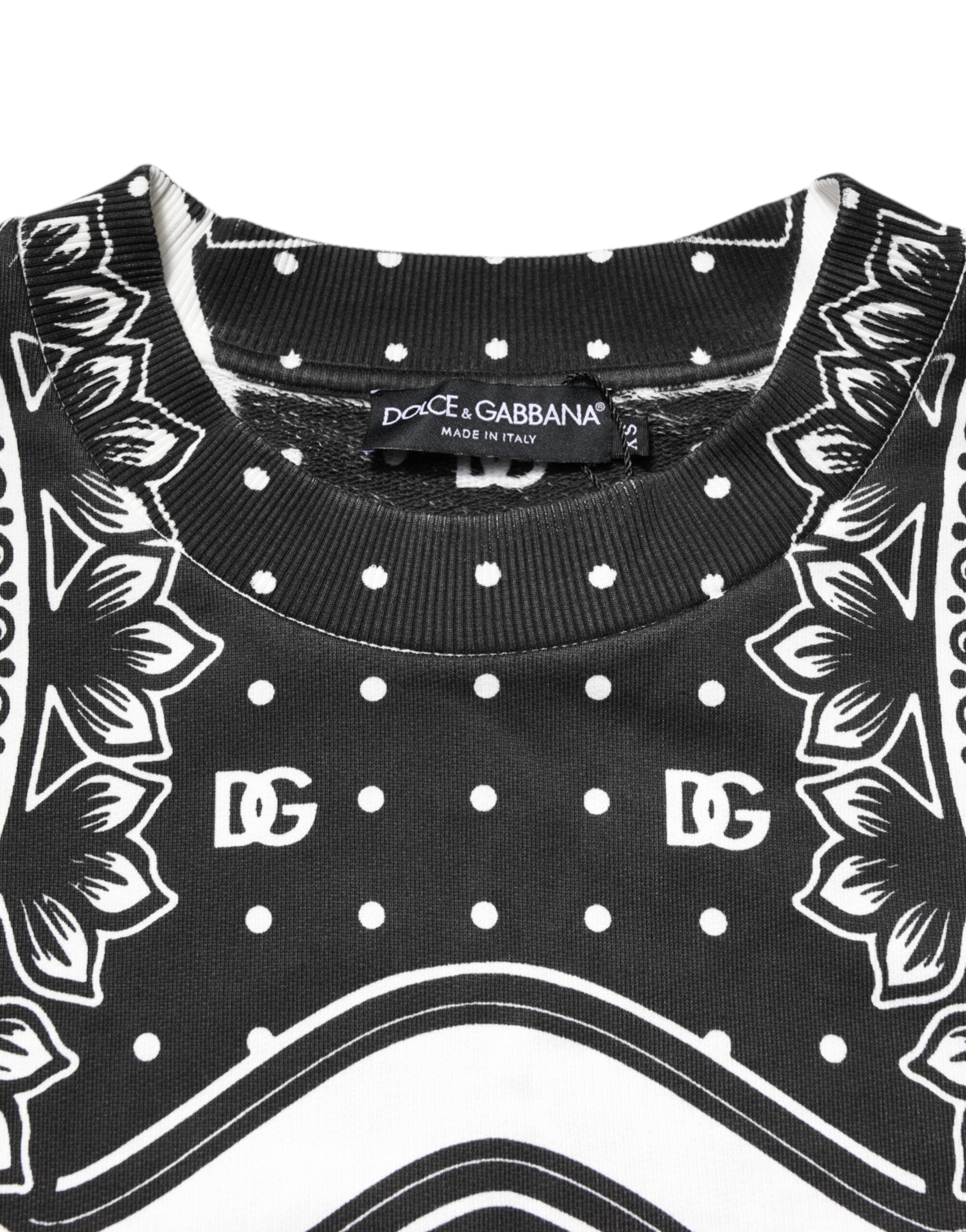 Dolce & Gabbana Schwarz Weiß Bandana Baumwolle Herren Sweatshirt Pullover