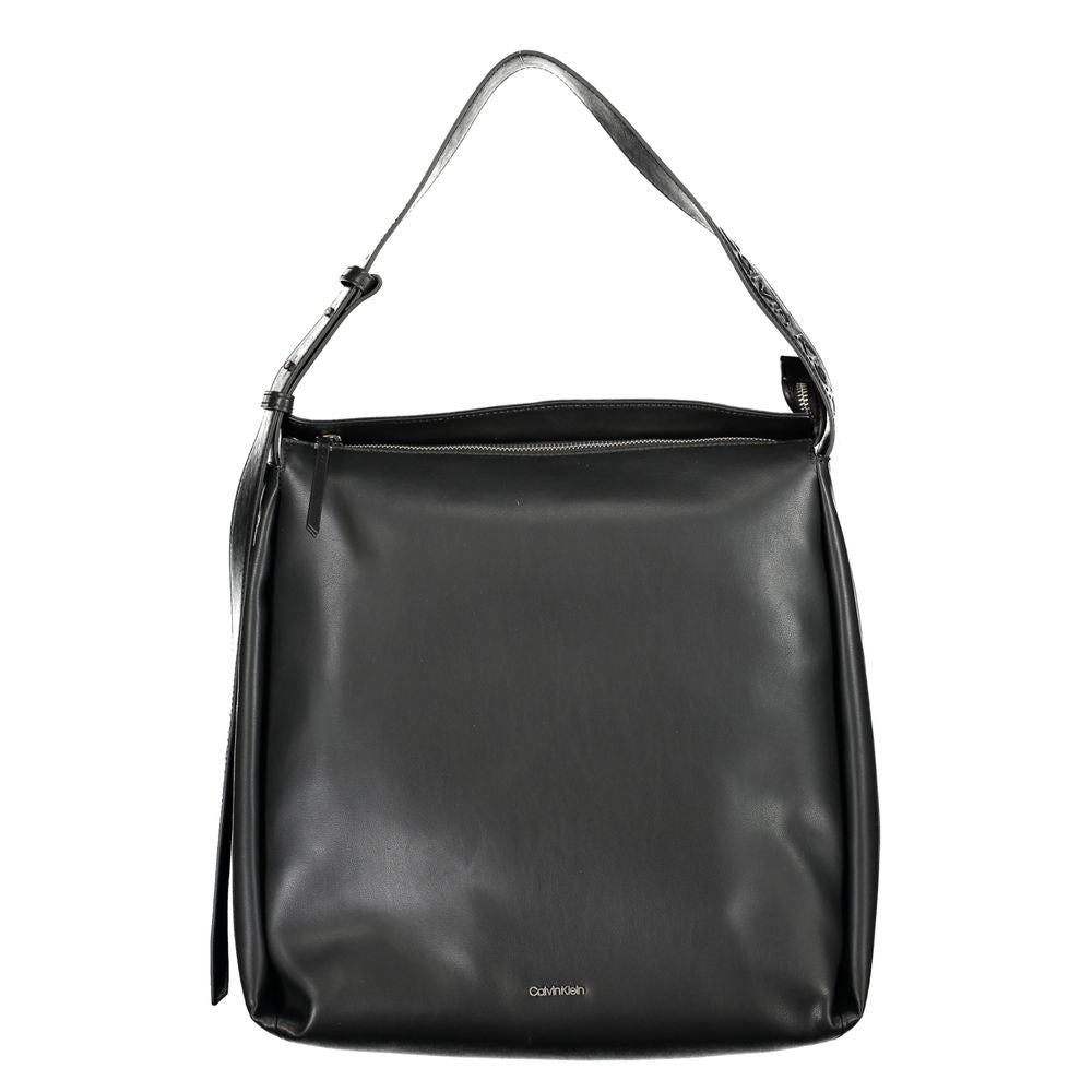 Sac à main noir en polyester pour femme de la marque Calvin Klein, élégant et pratique, avec détails modernes.