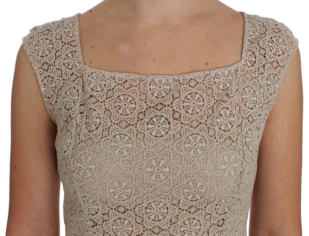 Robe droite en coton beige avec broderie et découpes, Dolce & Gabbana, élégante robe de soirée pour femme