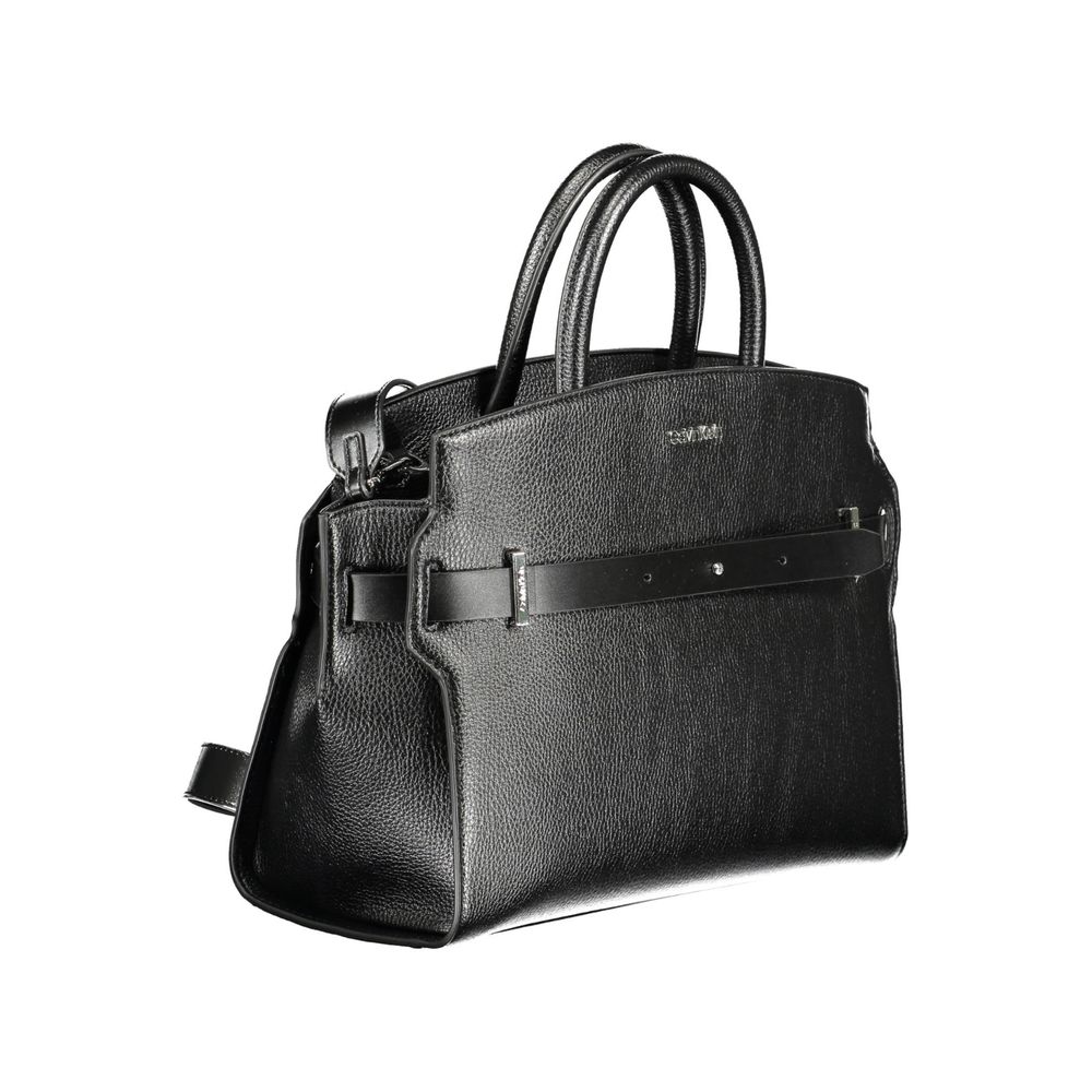 Sac à main pour femmes Calvin Klein en polyuréthane noir, élégant et moderne, avec poignées et fermeture zippée visible.