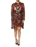 Dolce & Gabbana Mehrfarbiges Rüschen-Blumenkleid mit langen Ärmeln