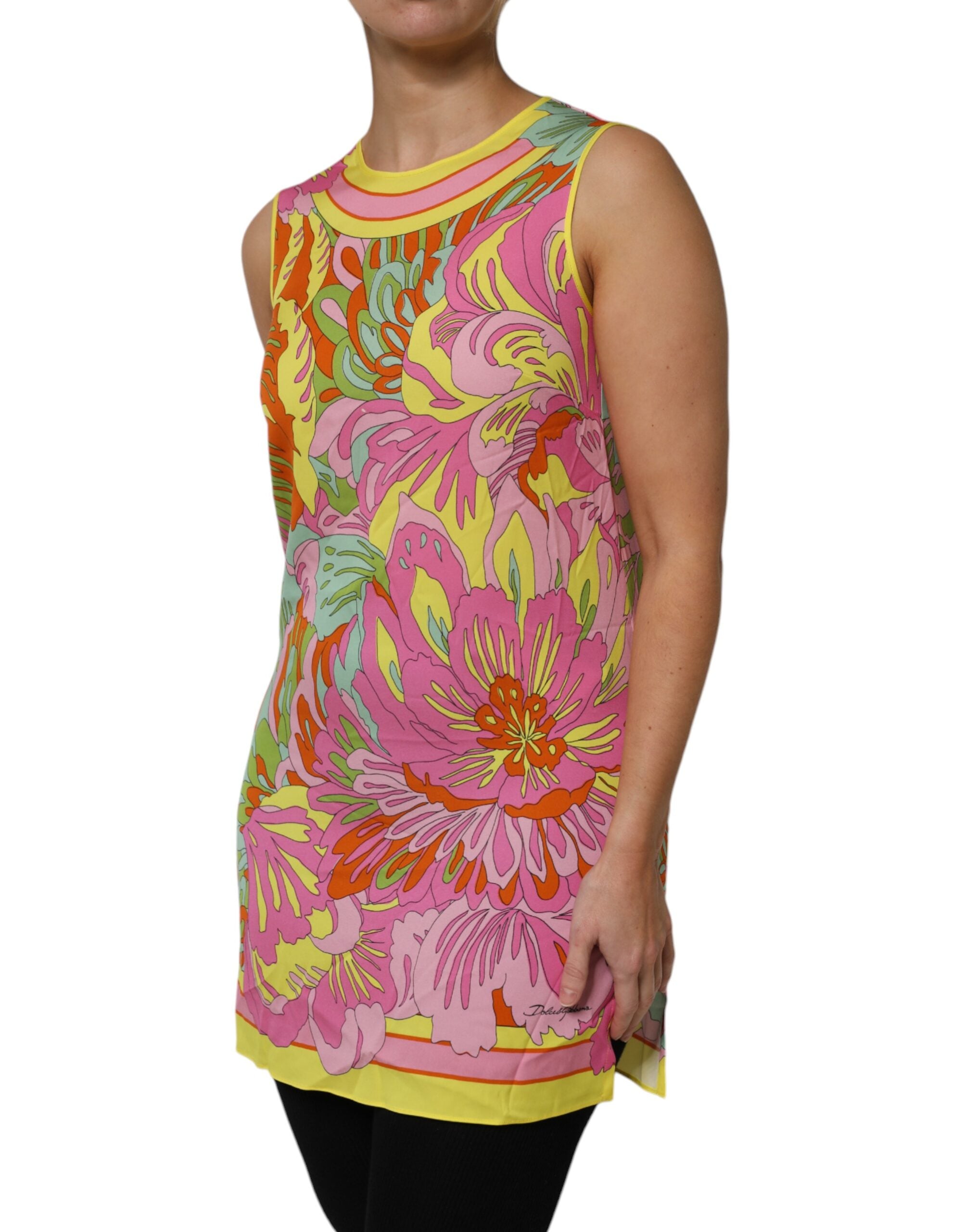 Dolce & Gabbana Ärmelloses Oberteil mit Rundhalsausschnitt und mehrfarbigem Blumenmuster