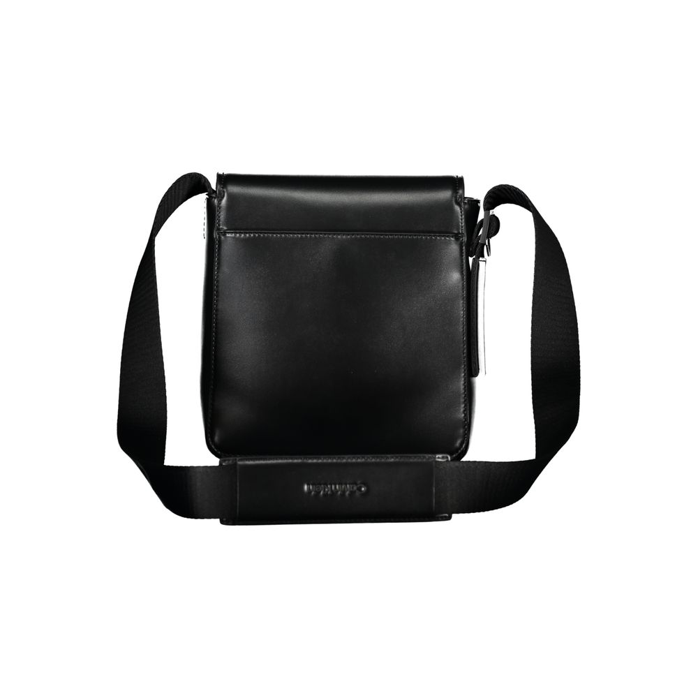 Sac à bandoulière pour homme Calvin Klein en polyester noir, avec compartiments et logo visible.
