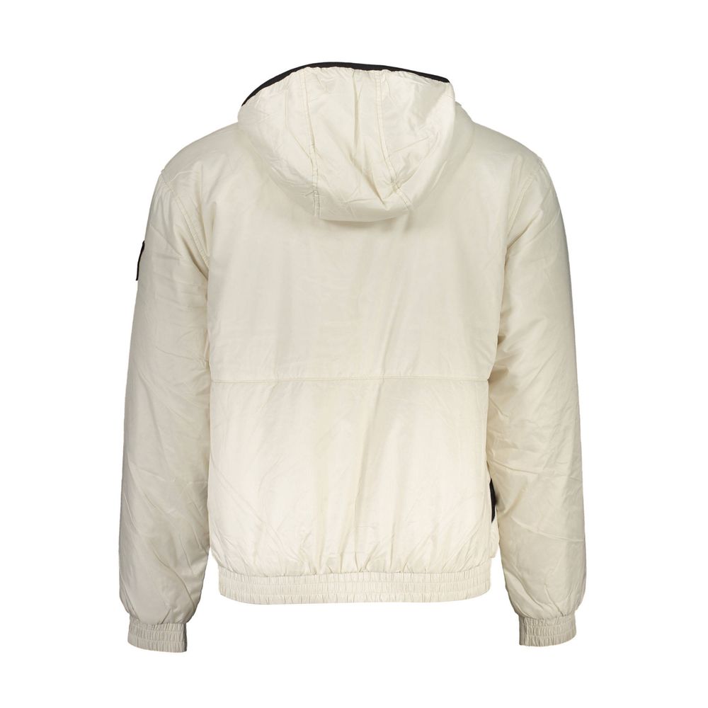 Veste pour homme en polyester recyclé beige de Calvin Klein, style décontracté avec fermeture éclair et col montant.