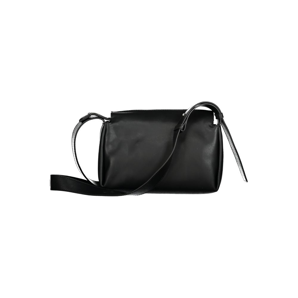 Sac à bandoulière noir en polyester de Calvin Klein pour femmes, vue de côté avec détails de la fermeture et bandoulière réglable.
