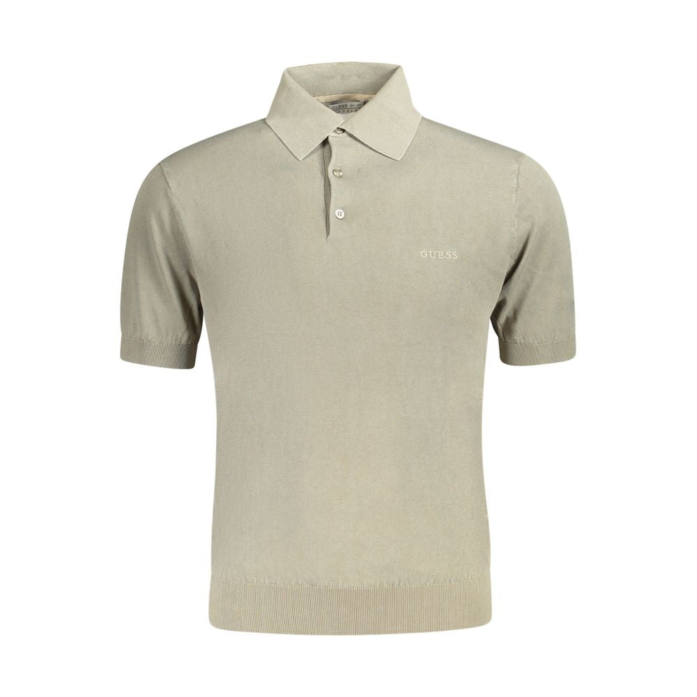 Polo homme Guess Jeans vert en coton, col classique, logo brodé sur la poitrine, manches courtes, style décontracté.