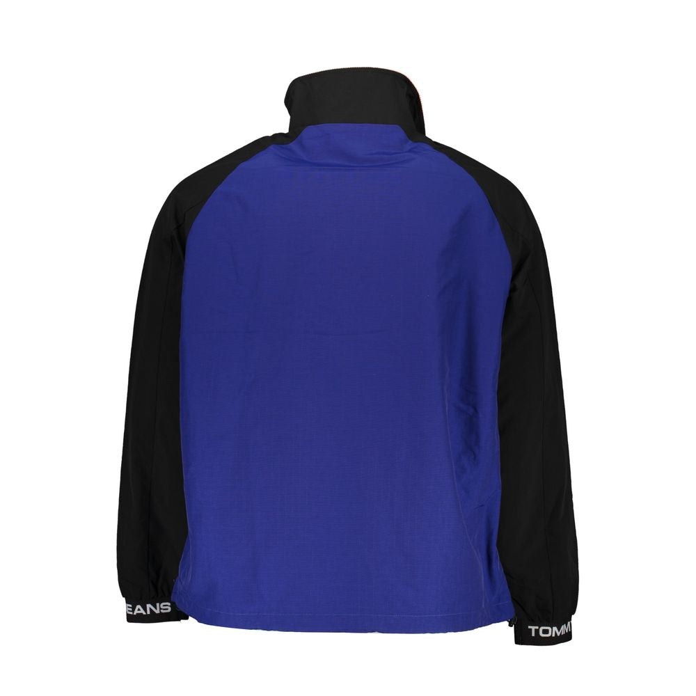 Veste homme en polyamide bleue Tommy Hilfiger avec fermeture éclair et capuche, vue de face.
