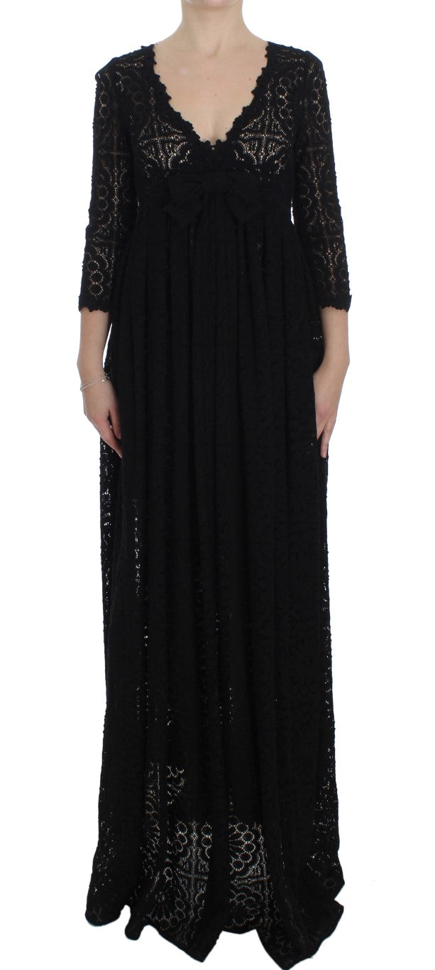 Robe maxi en tricot noir Dolce & Gabbana Ricamo, longueur complète, détails en broderie élégante, élégante et sophistiquée.