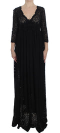 Robe maxi en tricot noir Dolce & Gabbana Ricamo, longueur complète, détails en broderie élégante, élégante et sophistiquée.