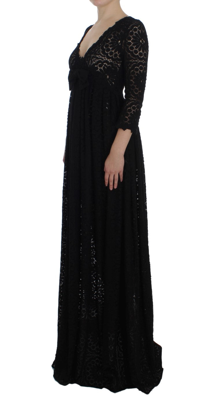 Robe longue noire Dolce & Gabbana Ricamo en tricot, maxi taille, avec motifs de broderie élégante et coupe flatteuse.
