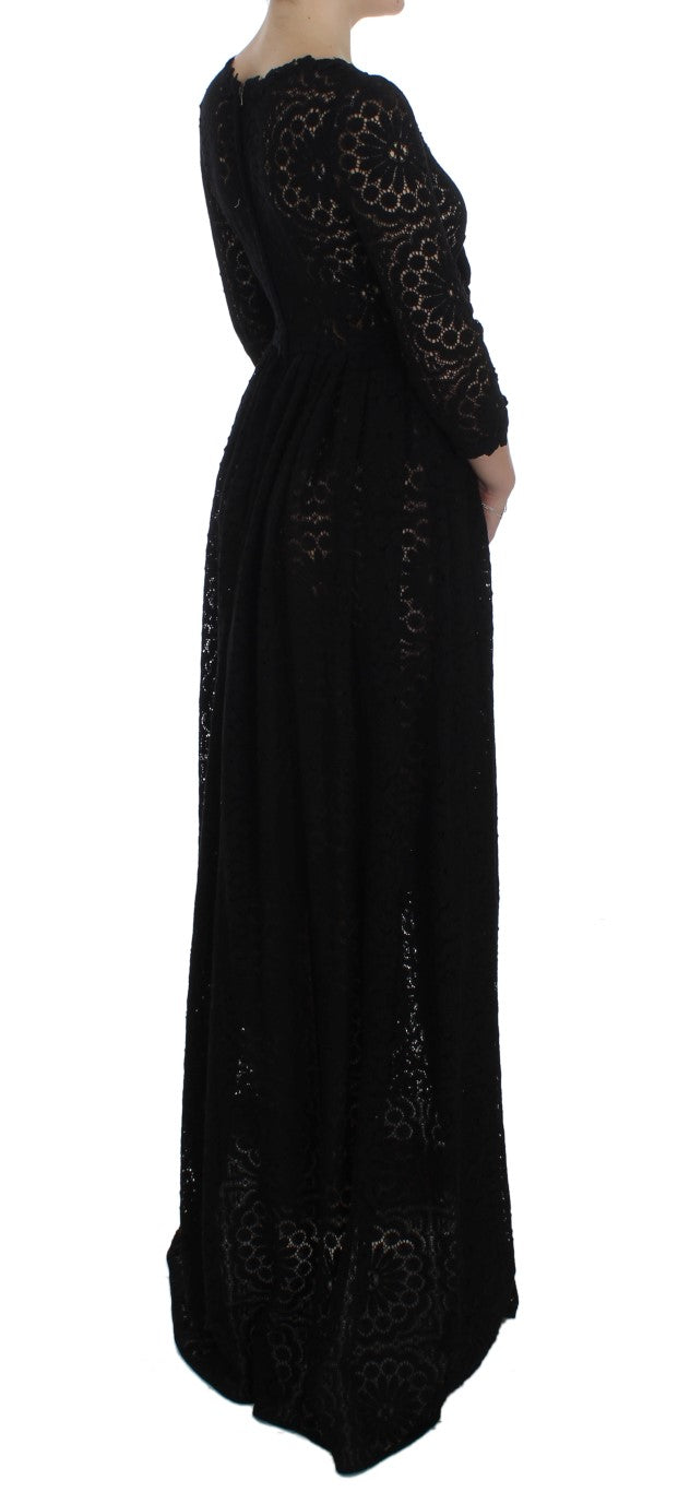 Robe maxi en tricot noir Dolce & Gabbana Ricamo, longueur complète, élégante et sophistiquée, avec motifs en broderie.