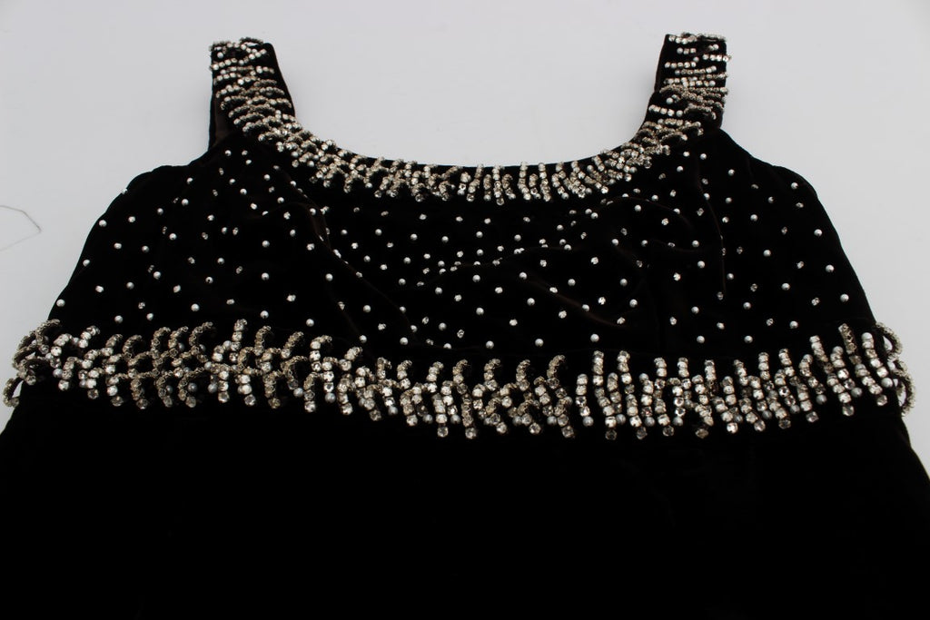 Robe longue en velours brun avec cristaux de la marque Dolce & Gabbana, coupe ajustée et élégante.