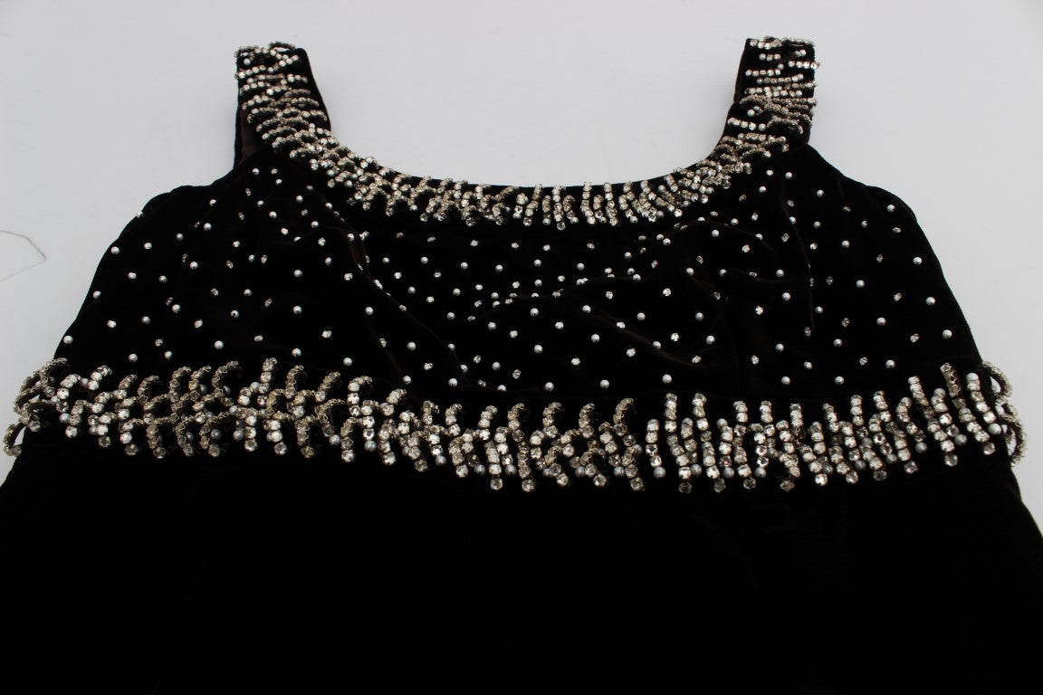 Robe longue en velours brun avec cristaux de la marque Dolce & Gabbana, coupe ajustée et élégante.