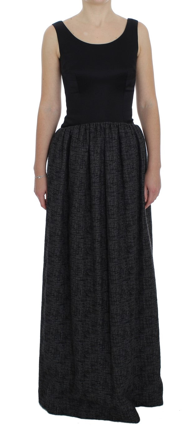 Robe longue élégante Dolce & Gabbana en noir et gris, robe fourreau sophistiquée et ajustée pour femmes.