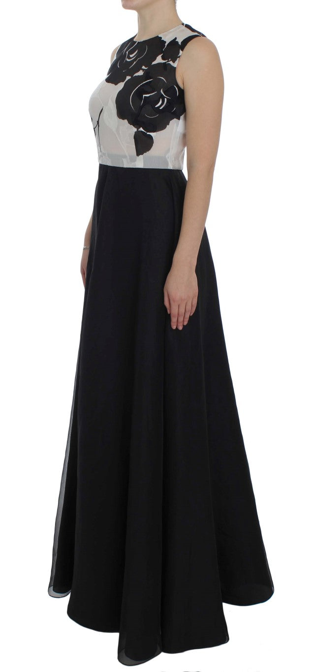 Robe fourreau en soie noire et blanche à motifs floraux de Dolce & Gabbana, élégante et sophistiquée.