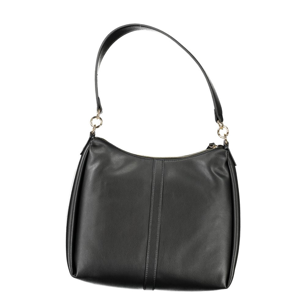 Sac à bandoulière pour femme Tommy Hilfiger en polyester noir, sac élégant avec logo de la marque visible.