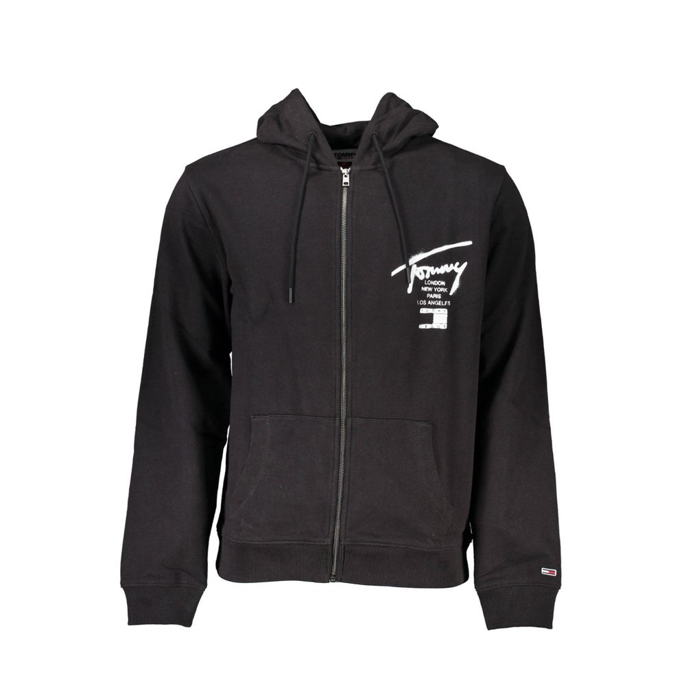 Sweatshirt homme Tommy Hilfiger en coton noir, à col rond et manches longues, porté sur un mannequin.