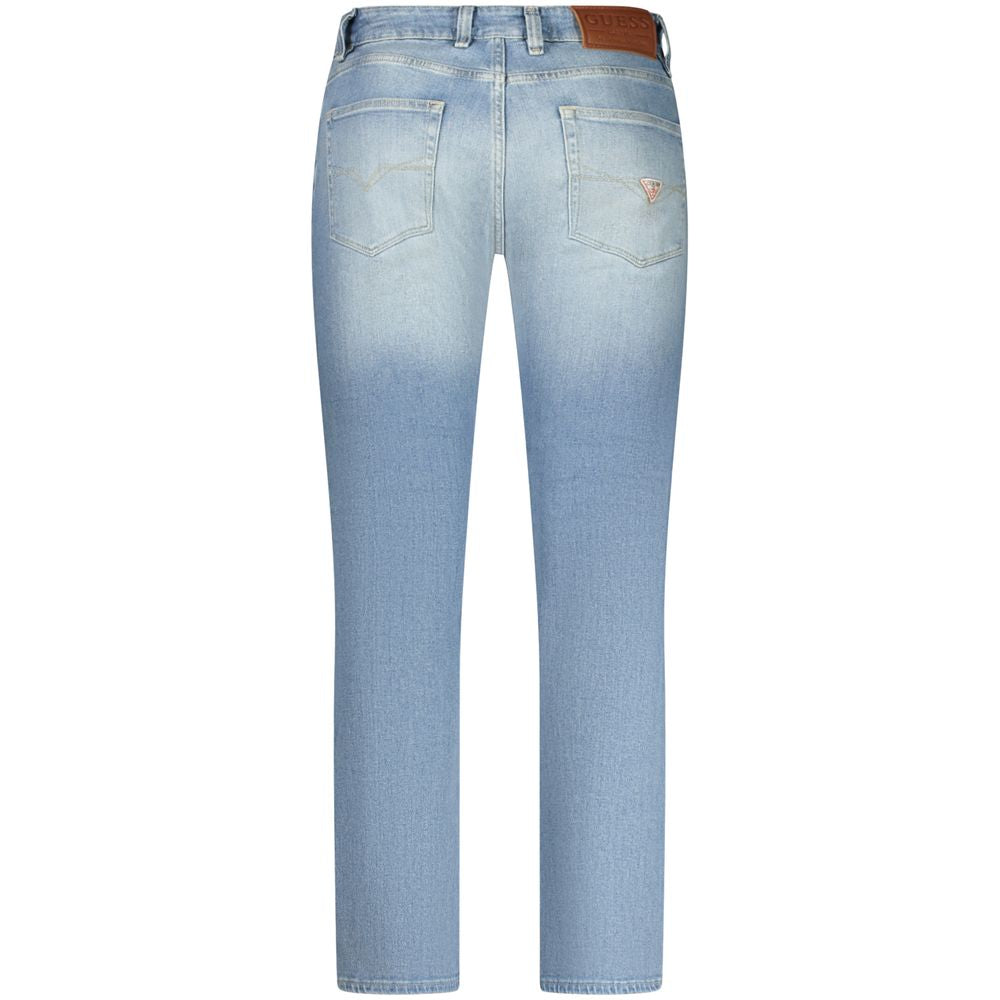 Jean skinny pour femme Guess Jeans en coton bleu azur, coupe ajustée et moderne, visible sur l'image.