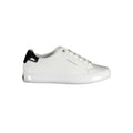 Sneakers pour femmes Calvin Klein Bianco Pelle en cuir blanc, vue de face, avec semelle blanche.
