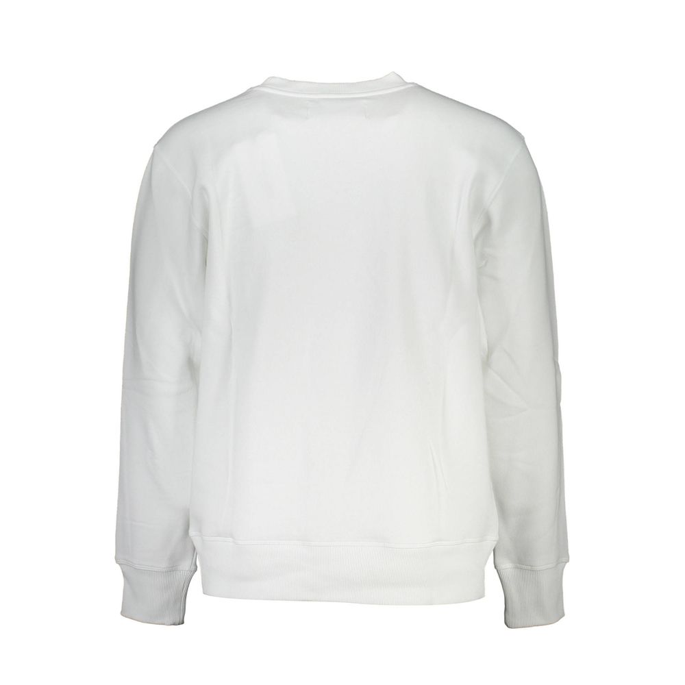 Sweatshirt blanc en coton pour homme de la marque Calvin Klein, col rond et manches longues, porté sur un mannequin.
