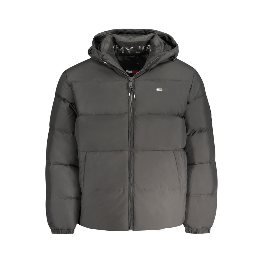 Veste pour homme Tommy Hilfiger en polyester noir, style décontracté avec fermeture éclair et col montant.