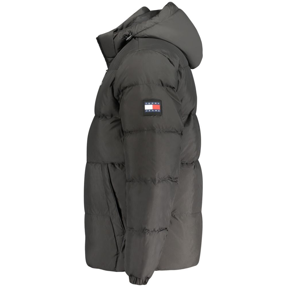 Veste pour homme Tommy Hilfiger en polyester noir, coupe classique avec col et fermeture éclair.